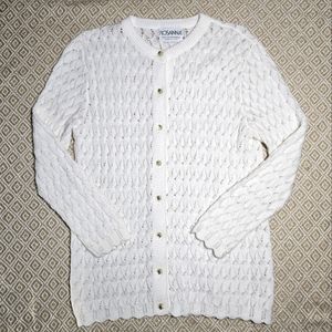 Vintage ROSANNA Button up Knit Cardigan in Ivory with Scallop Hem